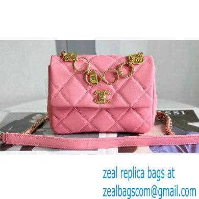 Chanel Lambskin & Gold-Tone Metal Badges Mini Flap Bag AS4274 Pink 2023